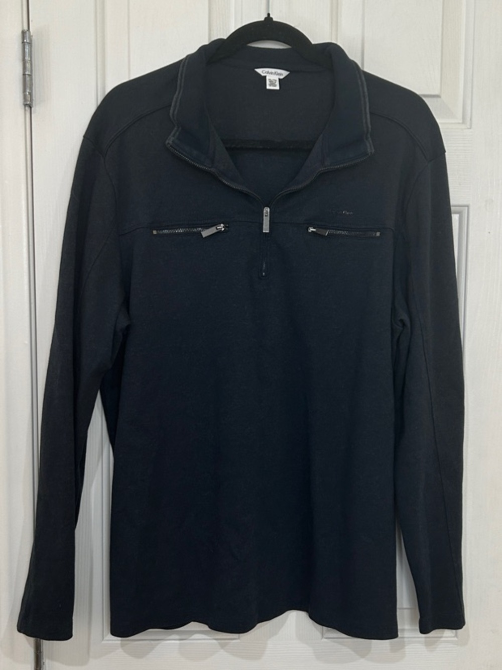 Calvin Klein Mens XL Dark Gray Zip Mock Neck Sweatshirt 100% Cotton